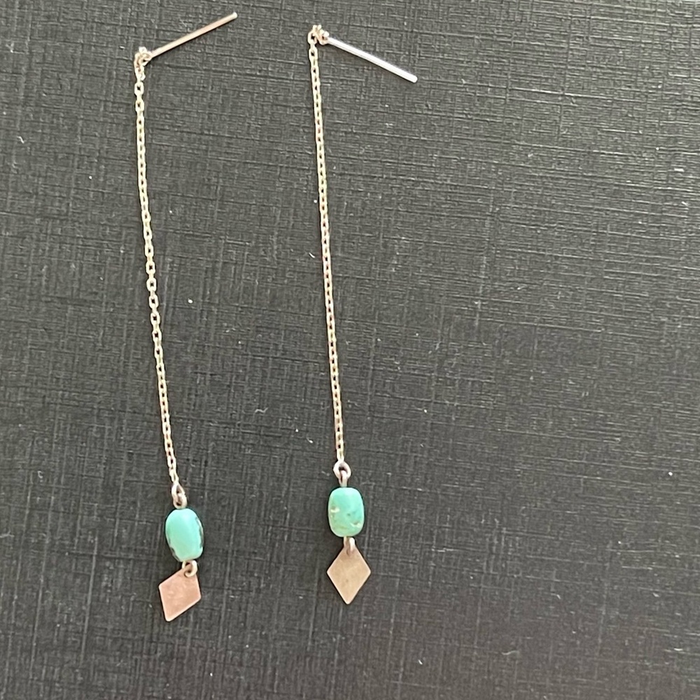 Sterling Silver and Turquoise Threader Earrings - Picture 5 of 7